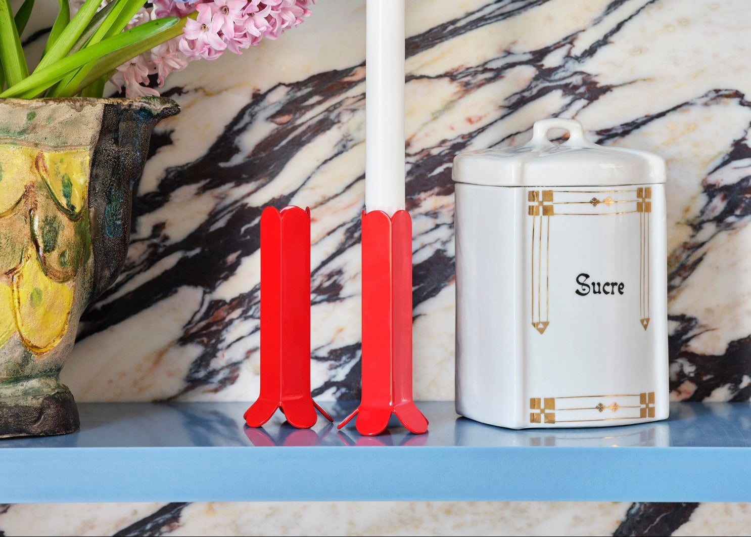 Arcs candle holder large red