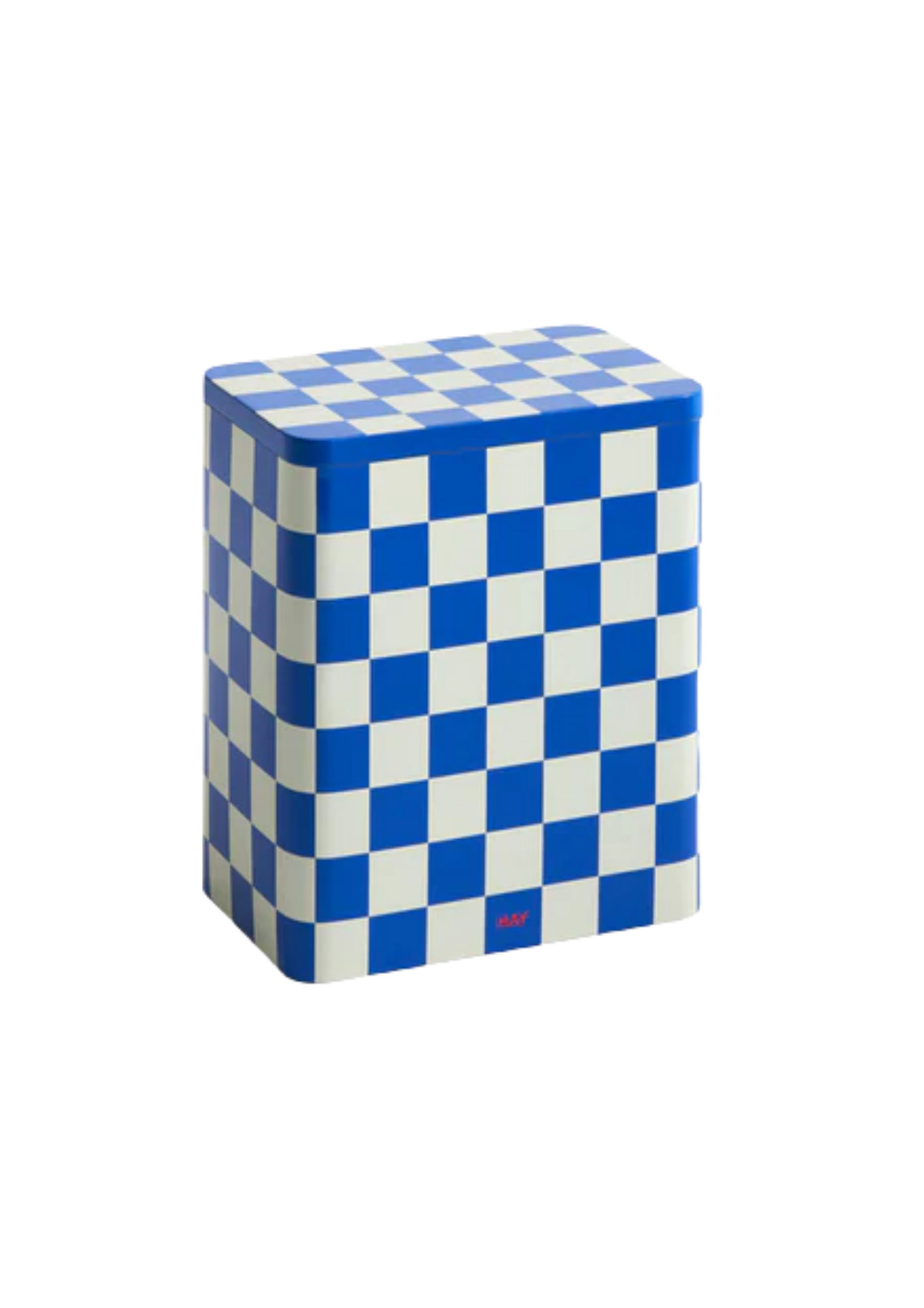 Tin container large off-white and blue