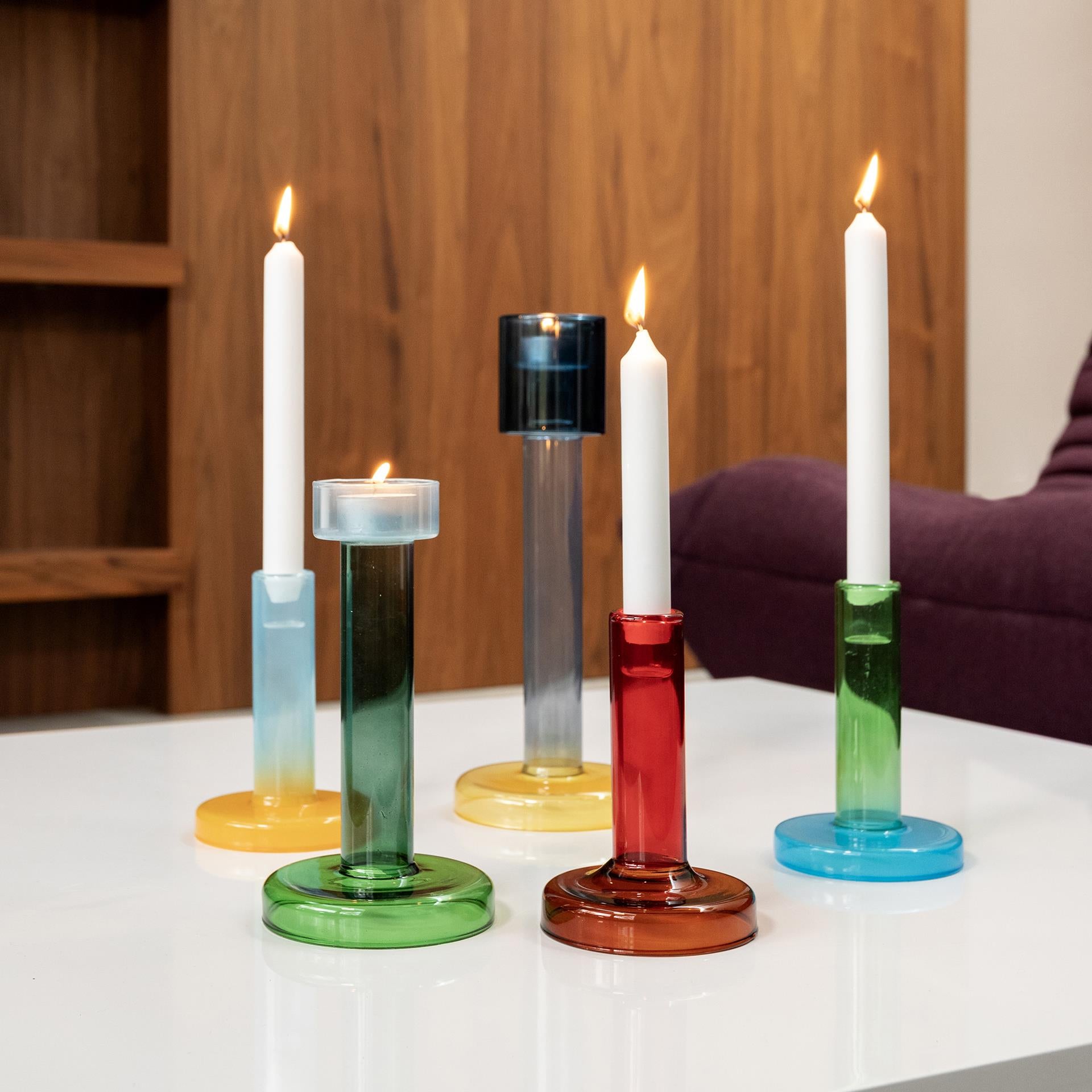 Bole candle holder M blue / green