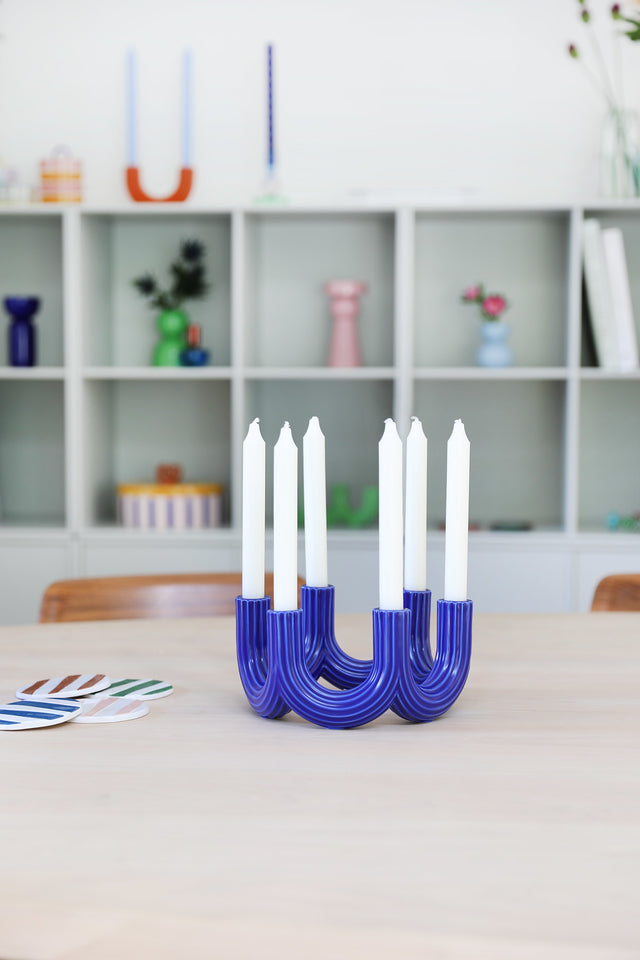 Candle holder churros blue