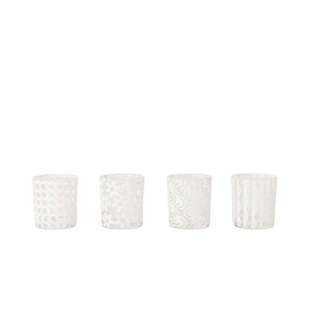 Pattern glasses white set of 4