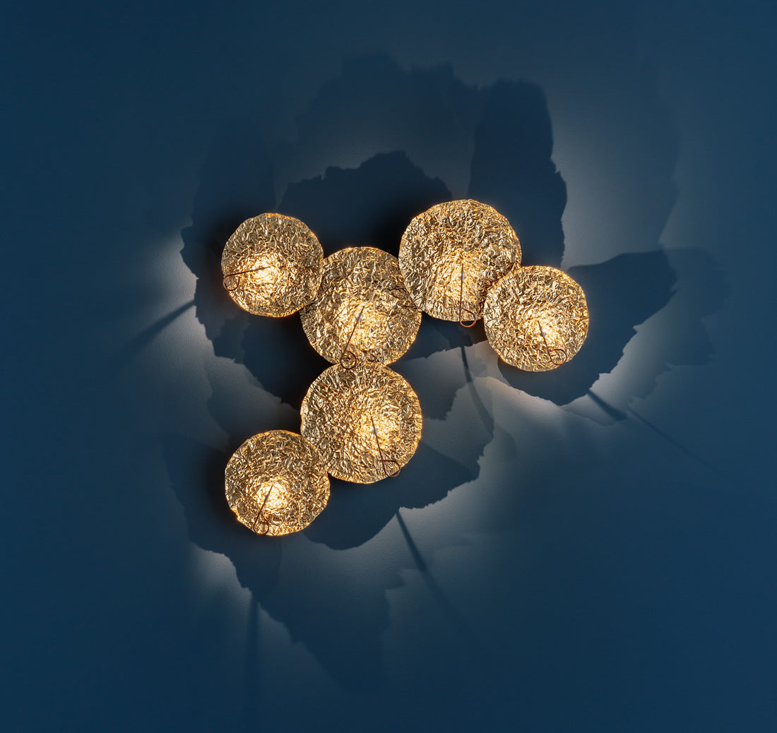 Catellani & Smith Gold Moon Wall Lamp, lit