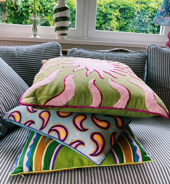 Embroidered sunshine cushion