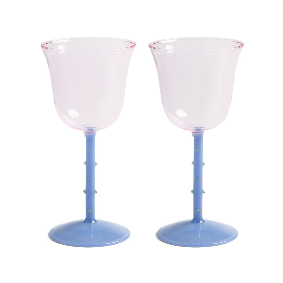 Wine glass dot pink set of 2