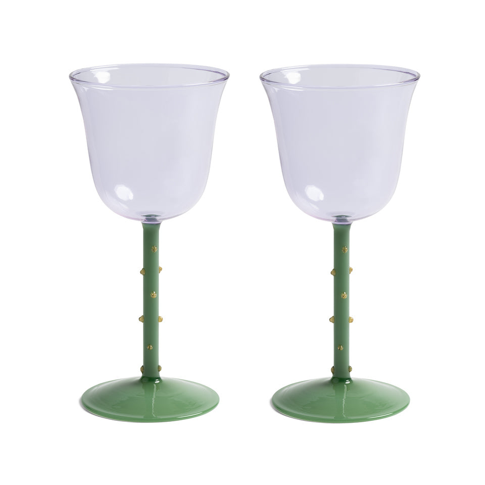 Wine glass dot purple set of 2