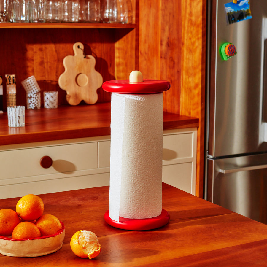Spool paper towel holder (red/yellow)