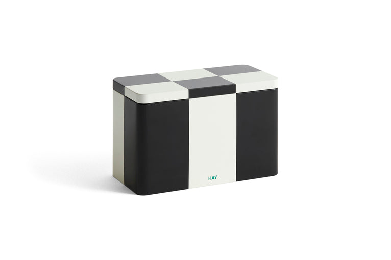 Tin container medium off-white and black