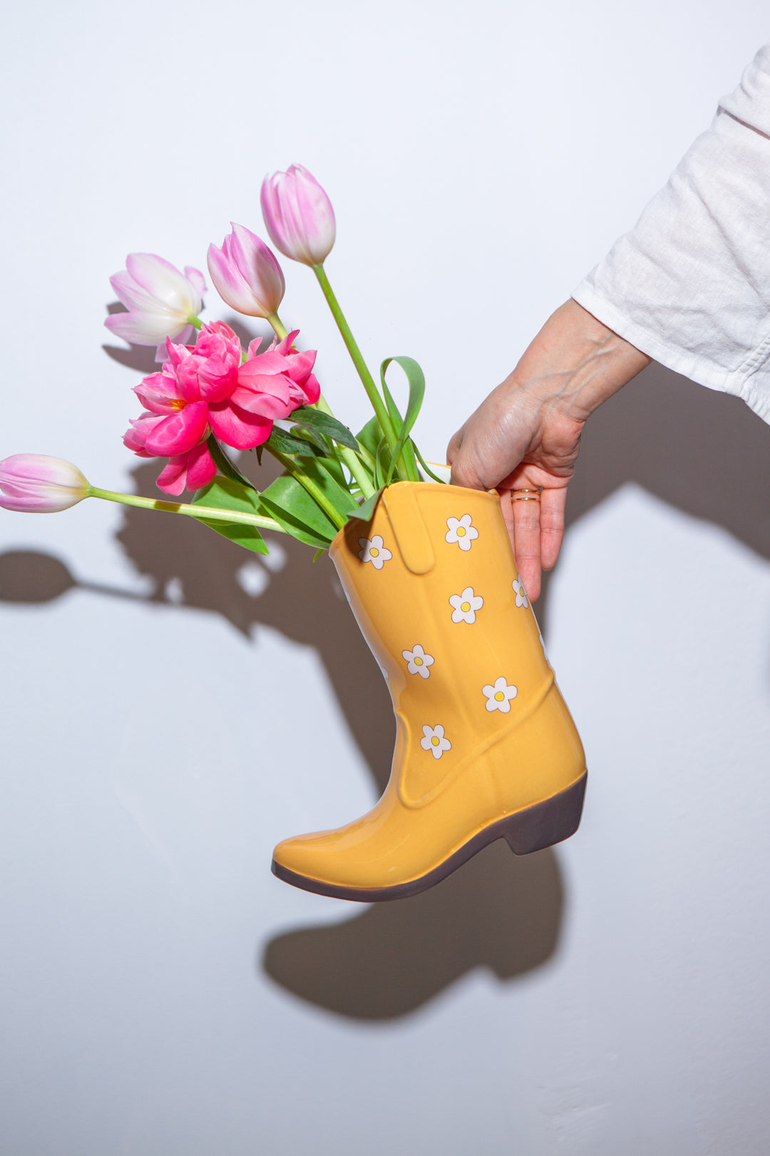 Vase rodeo cowboy boot yellow