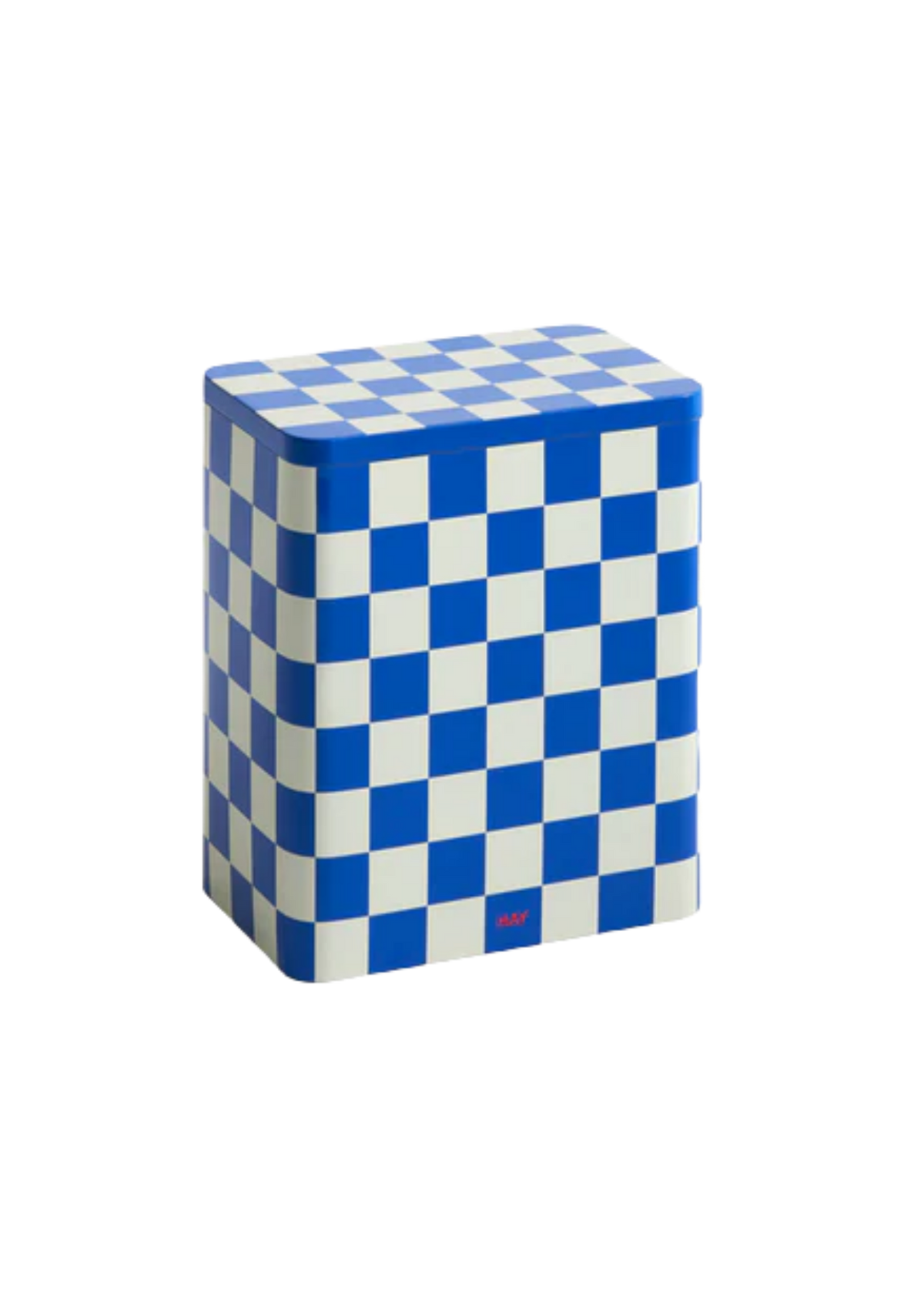 Tin container large off-white and blue