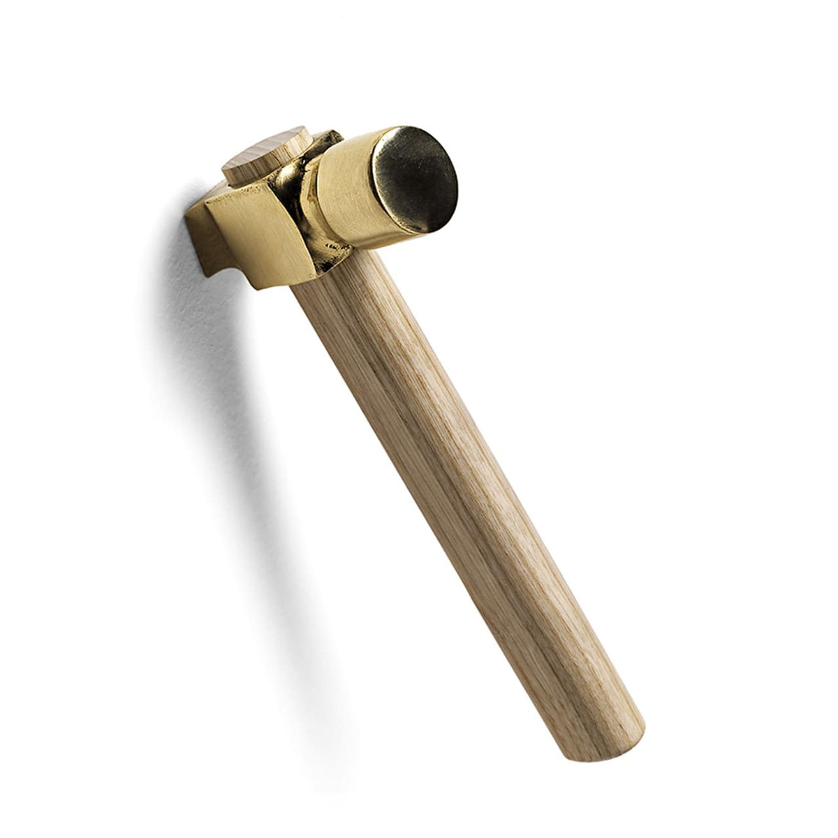 Mogg Bastaaa hammer coat hook by Marcantonio, ash handle with polished brass head