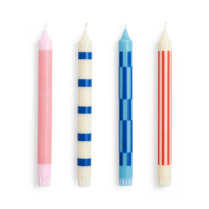 Pattern candles pink red and blue set of 4
