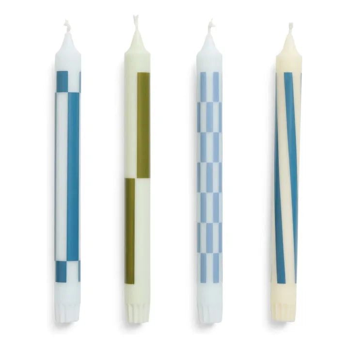 Pattern candles green and blues set of 4